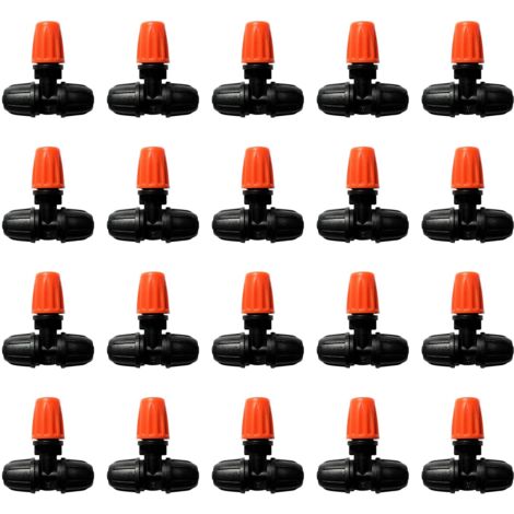 Ugelli atomizzatori a tre vie da 20 pezzi per tubi da 4/7 mm, emettitori microspray regolabili, ugelli per irrigazione a spruzzo per prato da giardino, arancioni (1/5)