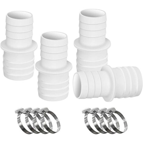 2 connettori per tubo con 4 fascette stringitubo per la piscina, in confezione da 2 (32 mm x 32 mm, bianco