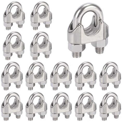 Morsetto per cavi in acciaio M6 da 16 pezzi, morsetto per cavi in acciaio inossidabile 304, bullone a U, clip per cavi in metallo, per fune in acciaio da 6 mm, fune (1/5)