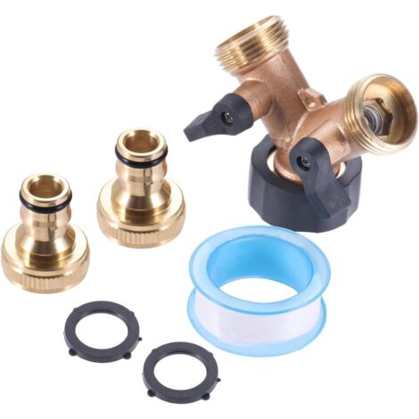 Divisore per tubo da giardino in ottone a 2 vie con due connettori rapidi 2 in 1 (3/4 e 1/2), deviatore per tubo a Y con interruttore individuale, connettore doppio per tubo in ottone (1/5)