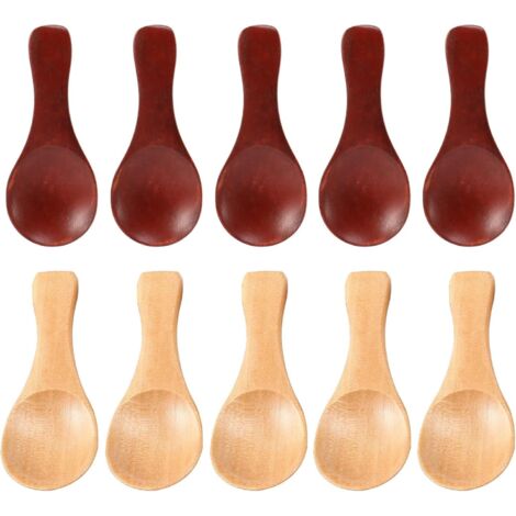 10 piccoli cucchiai di legno, mini spezie, zucchero, sale, miele, cucchiaino da tè, caffè, tè, marmellata, senape, gelato, cucchiaio di legno (1/5)