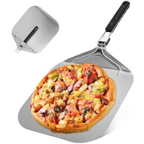 Pala per pizza in alluminio, con manico pieghevole in plastica, 32 x 32 cm, accessori per forno per pizza, per la cottura della pizza in famiglia