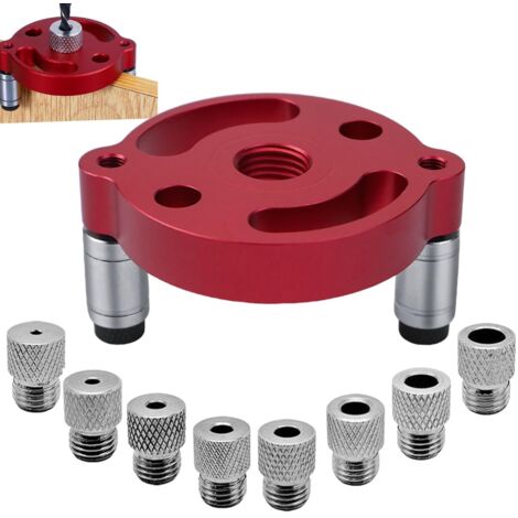 Set di maschere di foratura da 3/4/5/6/7/8/9/10/10 mm, guida per trapano, cerniera per tasselli in legno, guida per trapano, kit di punzoni, boccole per trapano, posizionatore per punzoni (rosso)