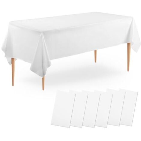 Confezione da 6 tovaglie bianche monouso in PEVA, tovaglia di plastica per tavolo rettangolare da 8 piedi, tovaglia da 137 x 274 cm per decorazioni per matrimoni, feste, compleanni, banchetti, anniver
