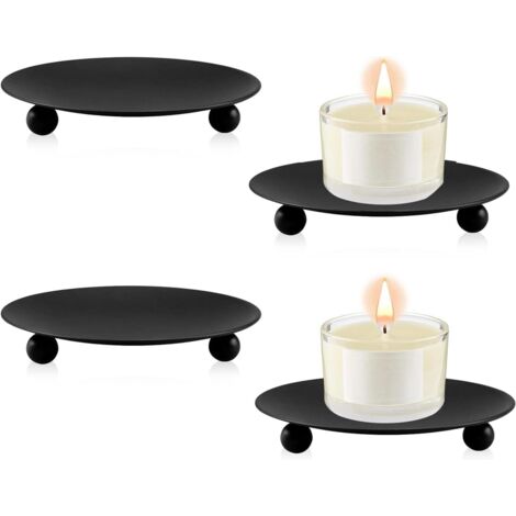 Portacandele in ferro battuto nero da 4 pezzi, candelabro in metallo retrò con vassoio vintage, portacandele rotondo per decorazioni nuziali, cena a lume di candela, coni di incenso (1/5)