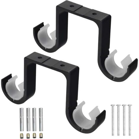 2 pezzi Supporto per asta per tenda doppia, montaggio a parete e a soffitto, in lega di alluminio, per diametro con 4 viti e tubi di espansione, ganci regolabili per tende e aste per vestiti