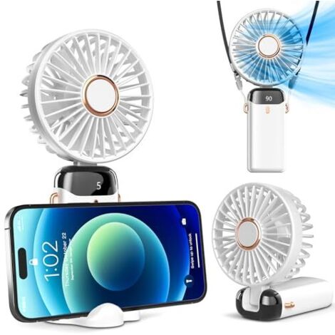 Koonie Ventilatore portatile a scatto 10.000 mAh con lanterna LED e gancio, ventilatore da scrivania a batteria da 20,3 cm, ventilatore da campeggio silenzioso con display digitale LED, rotazione a