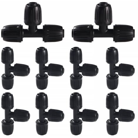 10 pezzi raccordi per irrigazione a goccia da 16 mm, connettore per tubo a T con spina, connettore per tubo di irrigazione, connettore per irrigazione a goccia, per giardino, prato (nero) (1/5)