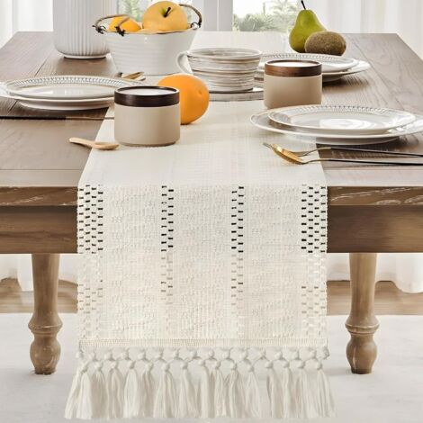 Weldomcor - Runner da tavola in macramè, rosa, runner da tavola bohémien con nappe, cotone intrecciato a mano, copritavolo rustico in stile fattoria per cucina e sala da pranzo bohémien, 30 x