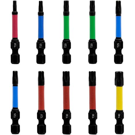 [MAI USATO]Set di punte per cacciavite Torx, 10 pezzi, lunghezza 50 mm, punte per avvitatore a percussione magnetico T10-T40, con gambo esagonale da 1/4" (1/4)