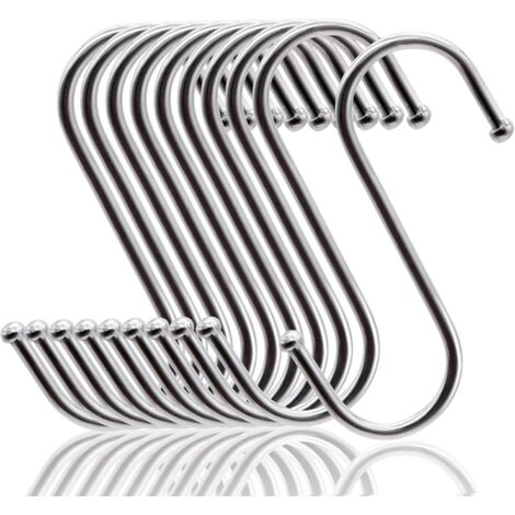 Ganci A S In Acciaio Inox 10 Pezzi | 4,8 Cm, Forti E Anti-Ruggine | Per Cucina, Bagno, Ufficio | Organizer Salvaspazio A Forma Di S