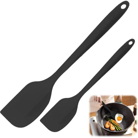 [MAI USATO]2 pezzi di spatola da cucina in silicone, 29 cm, 21 cm, spatola da cucina in silicone antiaderente e resistente al calore, flessibile in nero per mescolare e raschiare facilmente (1/5)