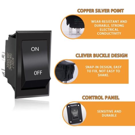 Mr. Connettore – 4 Interruttori A Bilanciere SPST 2 Pin Con Cappuccio Impermeabile Per Barca, Auto, Camper (250V 15A / 120V 10A)