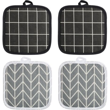 [MAI USATO]Set di 4 Raniques in cotone, 17x17 cm, lavabili in lavatrice, per cucinare e cuocere al forno, accessori essenziali in nero e grigio