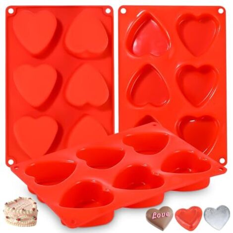 [MAI USATO]Stampi per cioccolato in silicone, stampo per sapone a forma di cuore con 6 scomparti per torta di San Valentino, budino di gelatina, sapone fatto a mano, crea un set di 3 stampi per sapone
