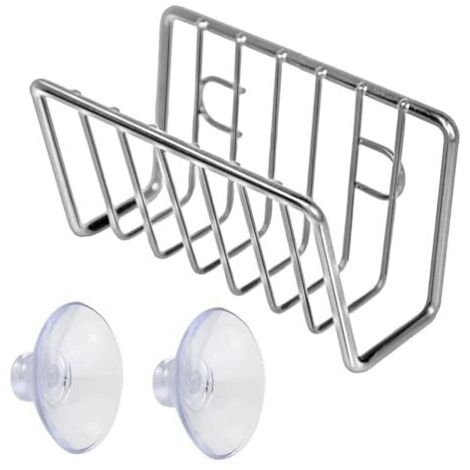 [MAI USATO]Portaspugna - Porta strofinacci in acciaio inox, portaspugna mobile per lavandino con ventose, accessori per il bagno, lavello della cucina