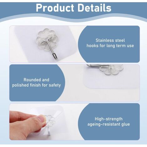 Lot De 30 Crochets Adhésifs Transparents - Portée 10kg, Sans Perçage, Pour Carrelage, Verre, Bois, Cuisine, Salle De Bain - 2