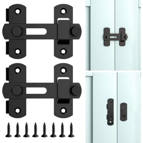 [MAI USATO]Confezione da 2 serrature per porte scorrevoli in legno per impieghi gravosi, chiavistello in acciaio inox per recinzione, fienile, garage, casetta da giardino, nero