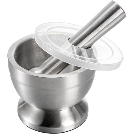 [MAI USATO]Mortaio e pestello in acciaio inossidabile spazzolato 18/8, macina spezie, macina pillole, ciotola per erbe aromatiche Molcajete (1/5)