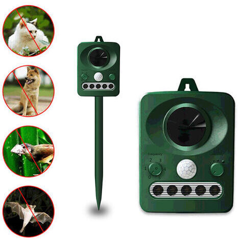 [MAI USATO]Repellente per uccelli a ultrasuoni solare per esterni, doppia ricarica solare e USB, design impermeabile, batteria integrata, verde erba