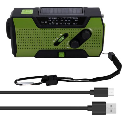 [MAI USATO]Radio meteorologica di emergenza, a manovella, portatile, a ricarica solare, con torcia a LED AM/FM/, avviso SOS, 5000 mAh (1/5)