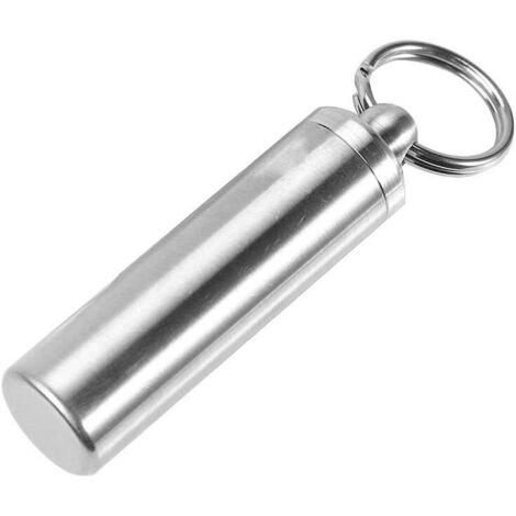 Mini Portapillole Portachiavi In Acciaio Inox Con 2 Scomparti | Contenitore Impermeabile Da Viaggio EDC
