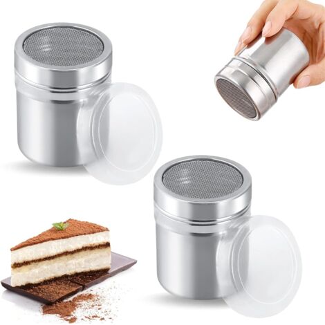 [MAI USATO]Set di 2 contenitori per zucchero a velo in acciaio inox con contenitore per cacao fresco per cacao, cappuccino, caffè, cioccolato, zucchero, sale per dolci e cucina (1/5)