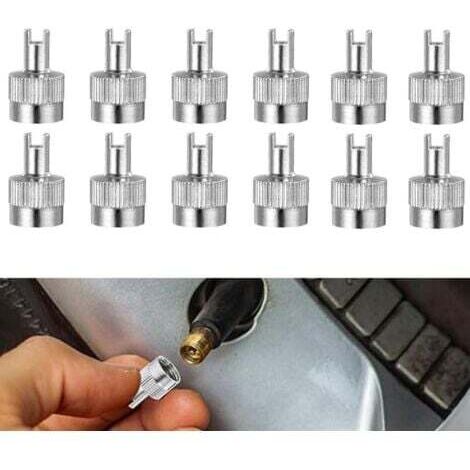 Set di 12 tappi per valvole auto con chiave in metallo - Tappi per valvole auto - Tappi antipolvere con testa scanalata - Attrezzi per moto e biciclette (1/4)