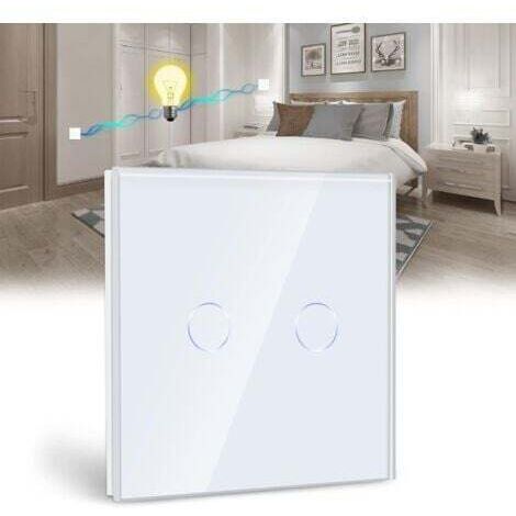 Interruttore touch, interruttore della luce bianco a 2 vie con display LED, interruttore touch con sensore touch, pannello in cristallo - senza filo neutro