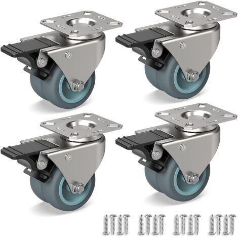 4 ruote girevoli per mobili, ruote doppie resistenti con freno + viti - 50 mm fino a 160 kg - ruota in gomma per carrello (1/4)