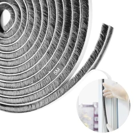 Guarnizione a spazzola per porta scorrevole, 9 mm (L) x 9 mm (P) x 5 m (L) Guarnizione adesiva per porta, striscia a spazzola antipolvere autoadesiva adatta per isolamento e protezione dal vento