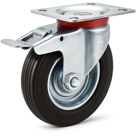 Ruote per carichi pesanti, set da 2, 125 mm, girevoli a 360°, cuscinetti a sfera, 2 freni, capacità 320 kg, nere