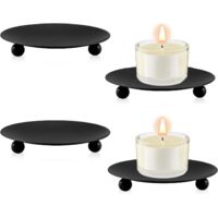 Portacandele in ferro battuto nero da 4 pezzi, candelabro in metallo retrò con vassoio vintage, portacandele rotondo per decorazioni nuziali, cena a lume di candela, coni di incenso