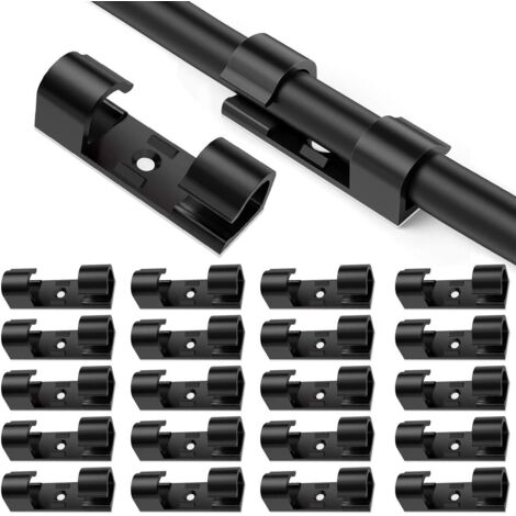 20 clips para cables, fijadores y organizadores de cables - Clips adhesivos para TV, cargador, coche y oficina - Negro