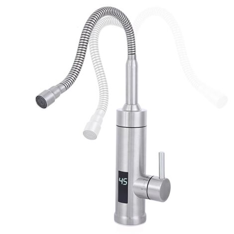 Calentador de agua instantáneo 230 V Grifo eléctrico en acero inoxidable con indicador de temperatura LED legible para cocina, autocaravana, cocina, garaje, recibidor, grifo con calefacción 3kW
