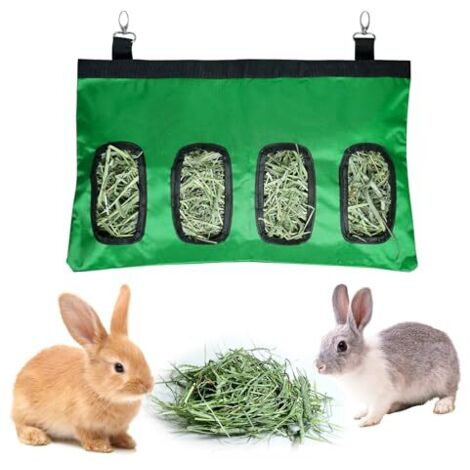 Bolsa de heno para conejos, chinchillas y hámsters, con 4 ventanas