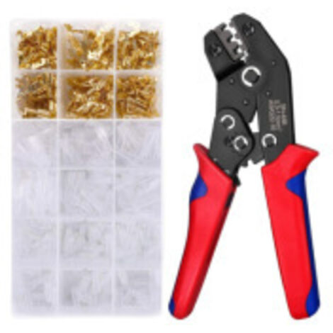 Kit de alicates para crimpar terminales eléctricos de 0,5-2,5 mm², con 300 conectores de 3 tamaños, para conectores de pala. (1/5)