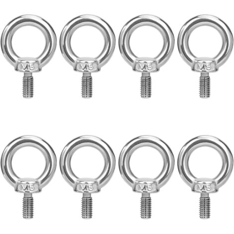 Pernos de ojo M5 Anillo de elevación Anillos de perno de ojo Tornillos de rosca Acero inoxidable 304 para fijación Colgante Conexión 8 piezas