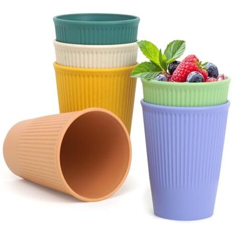 Juego de 6 vasos de plástico reutilizables de 300 ml, irrompibles para café, té, niños, camping y oficina (sin BPA, aptos para lavavajillas, 6 colores) (1/5)
