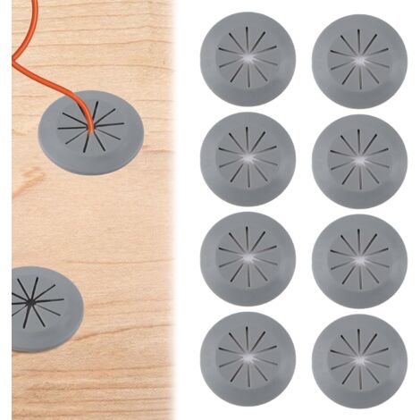 Paquete de 8 pasacables de silicona suave de 1,5 pulgadas, color gris, para mesa de oficina, organizador de cables. (1/5)