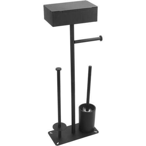 Portarrollos de papel higiénico de acero inoxidable con escobilla de baño de acero inoxidable con escobilla para toallitas húmedas en los pies (negro) (negro - caja + disco + cepillo para)