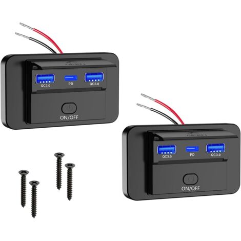 Cargador USB para coche de 12 V y 72 W, con doble puerto USB QC3.0 y PD3.0 tipo C para coche, autocaravana, autobús, camión, barco y carrito de golf (paquete de 2) (1/4)