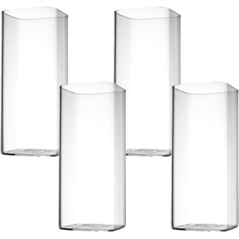 Juego de 4 vasos de agua transparentes de 400 ml - Vasos largos - Cuadrados y elegantes - Para agua, zumos, cerveza, bebidas, cócteles, mojitos y combinados (Cuadrados estrechos)