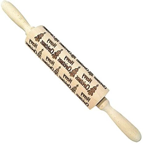 Rodillo de madera con estampado navideño, rodillo para repujado 3D, rodillo para pasta de azúcar antiadherente con relieve (Feliz Navidad) (1/5)