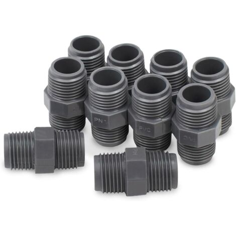 10 conectores macho a macho BSP de PVC negro de 3/4", aptos para riego agrícola y conexión de tuberías de agua. (1/4)