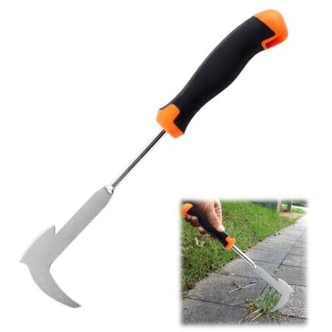 Desmalezadora manual de acero inoxidable de 34 cm, extractor de malezas para eliminar musgo y malas hierbas en juntas de pavimento, herramientas de jardinería (naranja)