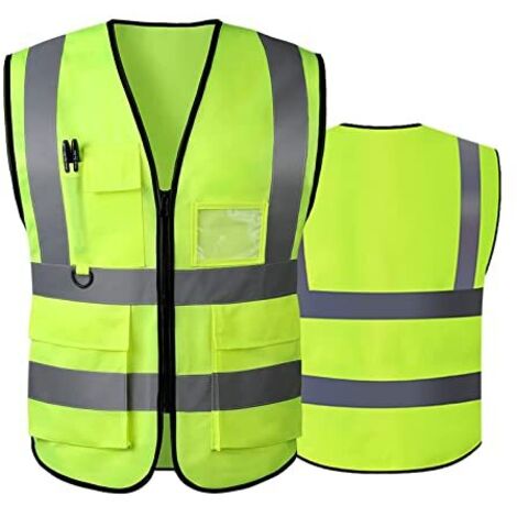 Chaleco reflectante de seguridad de alta visibilidad con bolsillos frontales con cremallera. Cumple con las normas ANSI/ISEA. (1/5)