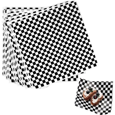 100 x Papel para Envasar Alimentos, Papel Encerado a Cuadros Negro, Papel de Grado Alimenticio para Hamburguesas y Snacks, Resistente a la Grasa (1/5)