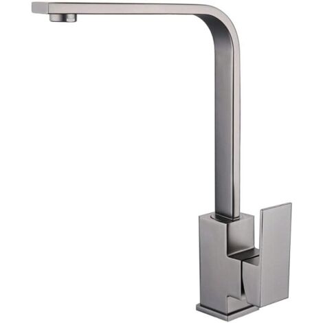 Grifo de cocina cuadrado de acero inoxidable con grifo para agua caliente y fría, giratorio de 360 grados, montaje en cubierta (color: trefilado)