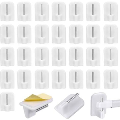 30 ganchos adhesivos para cortinas de pared, ganchos autoadhesivos para barras de cortina, soportes para barras de cortina sin taladrar (blancos) (1/5)